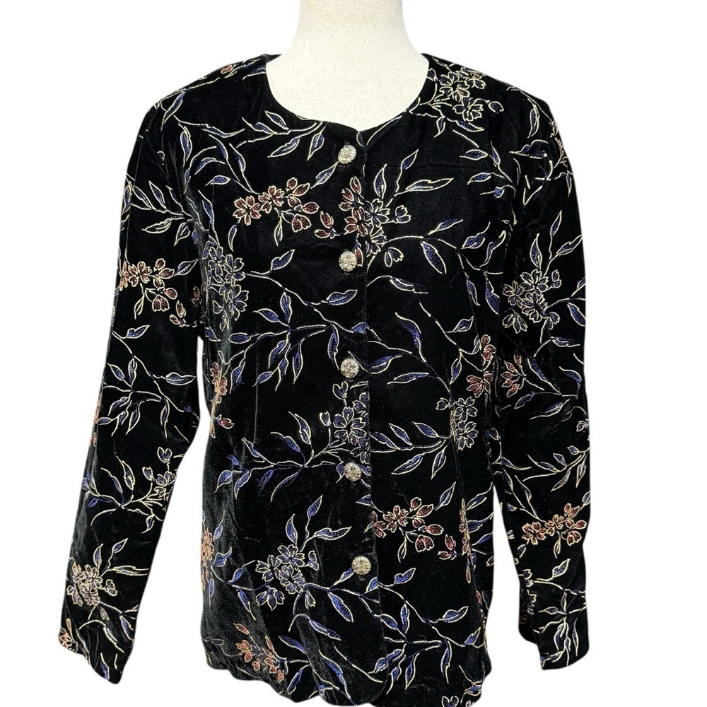 Dress Barn Velvet Floral Artsy Vintage Jacket Size M Multicolor Metallic Event